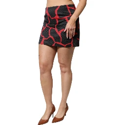 Black Red Abstract Mid Waist A-line Mini Skirt