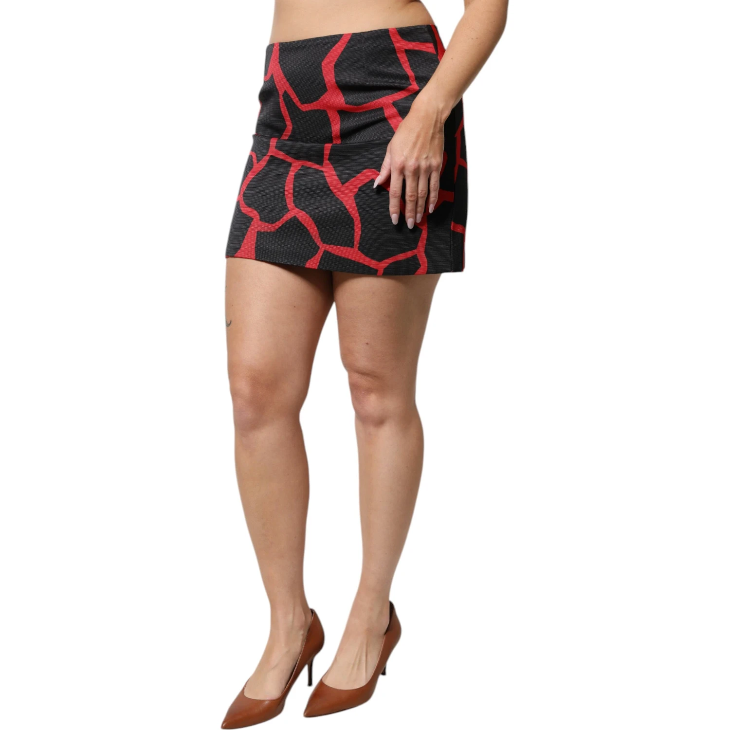 Black Red Abstract Mid Waist A-line Mini Skirt
