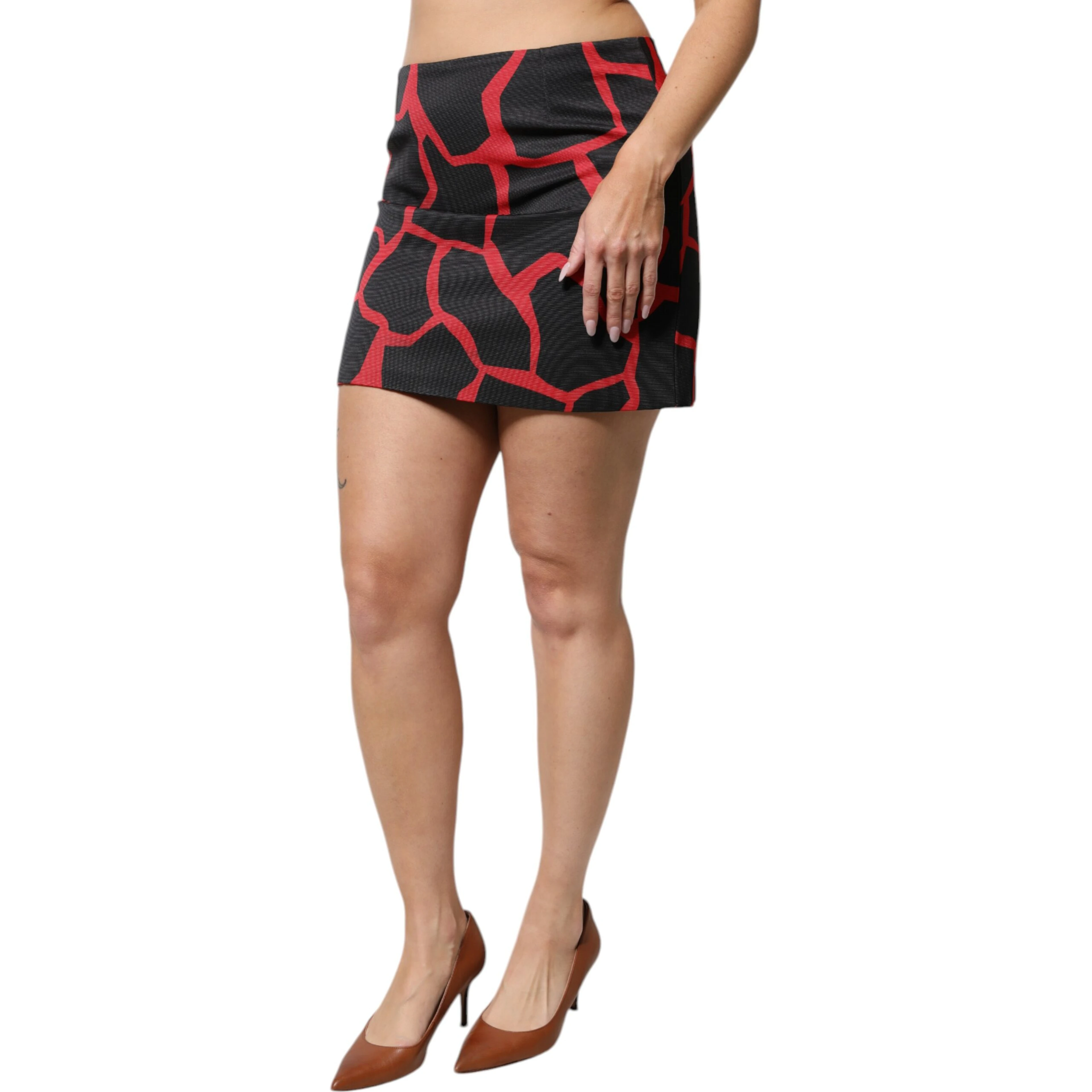 Black Red Abstract Mid Waist A-line Mini Skirt