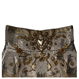Gold Jacquard Embellished A-line Mini Skirt