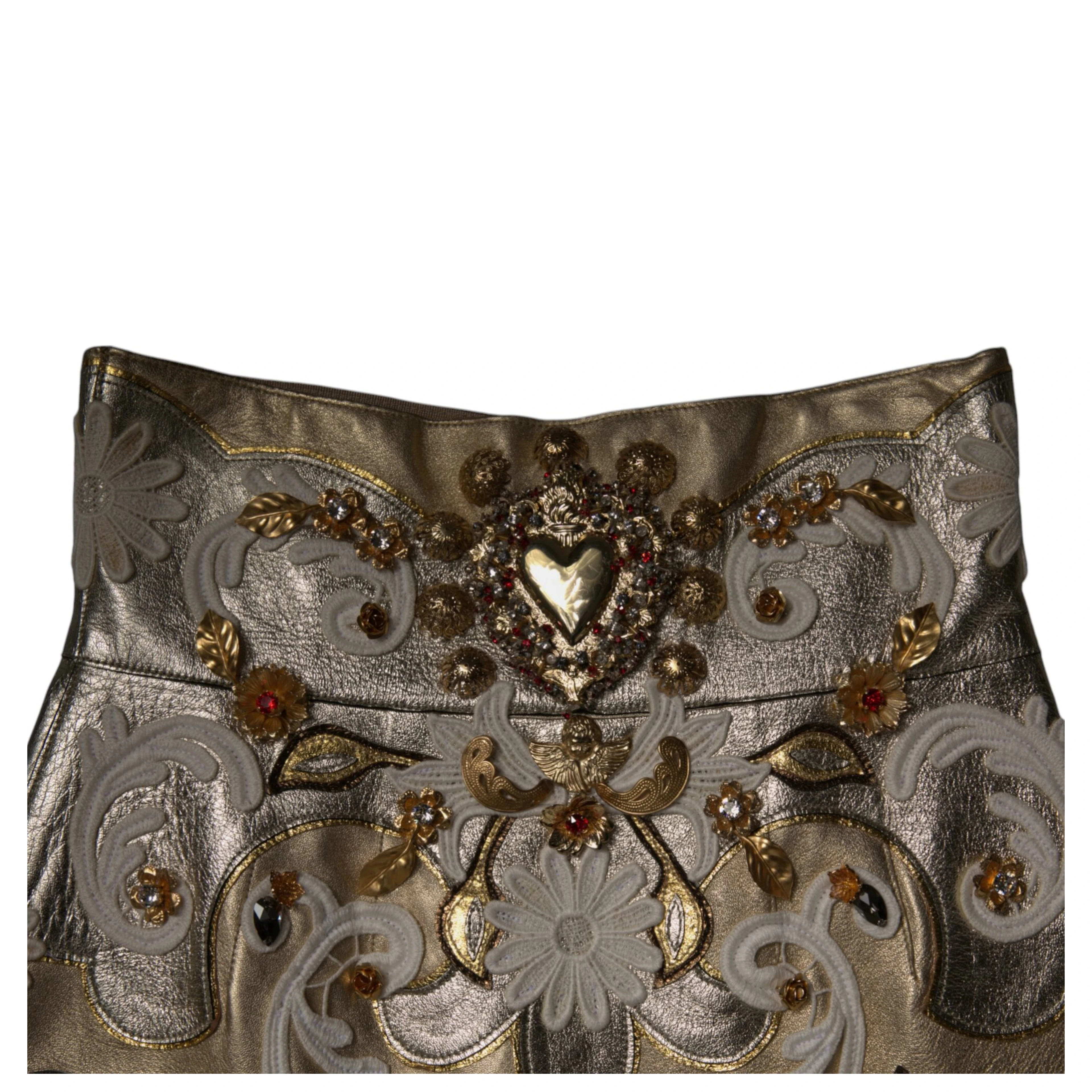Gold Jacquard Embellished A-line Mini Skirt
