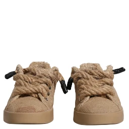 Brown Jute Fabric Low Top Men Sneakers Shoes