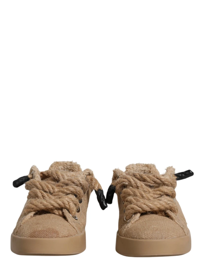 Brown Jute Fabric Low Top Men Sneakers Shoes