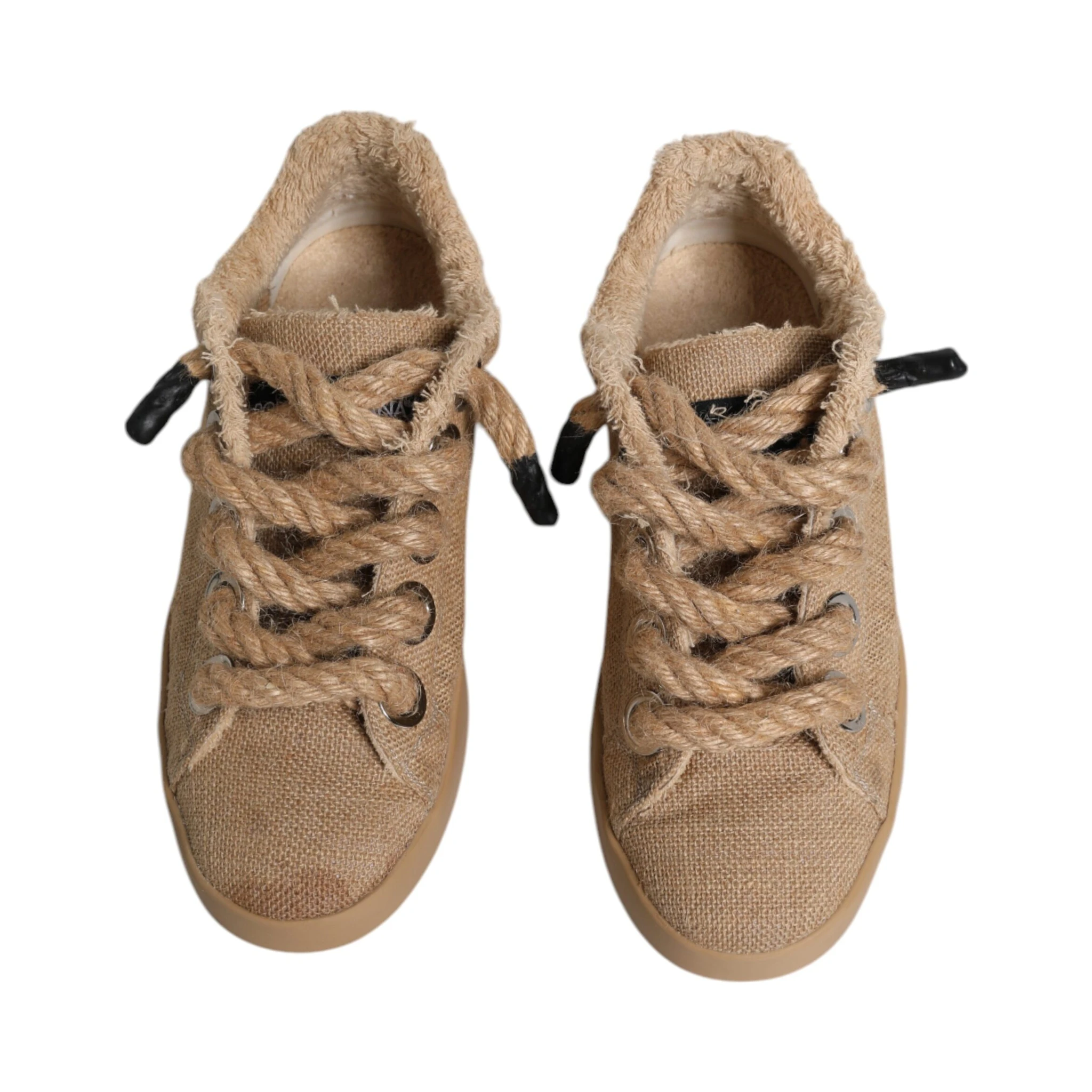 Brown Jute Fabric Low Top Men Sneakers Shoes