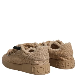 Brown Jute Fabric Low Top Men Sneakers Shoes