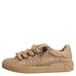 Brown Jute Fabric Low Top Men Sneakers Shoes