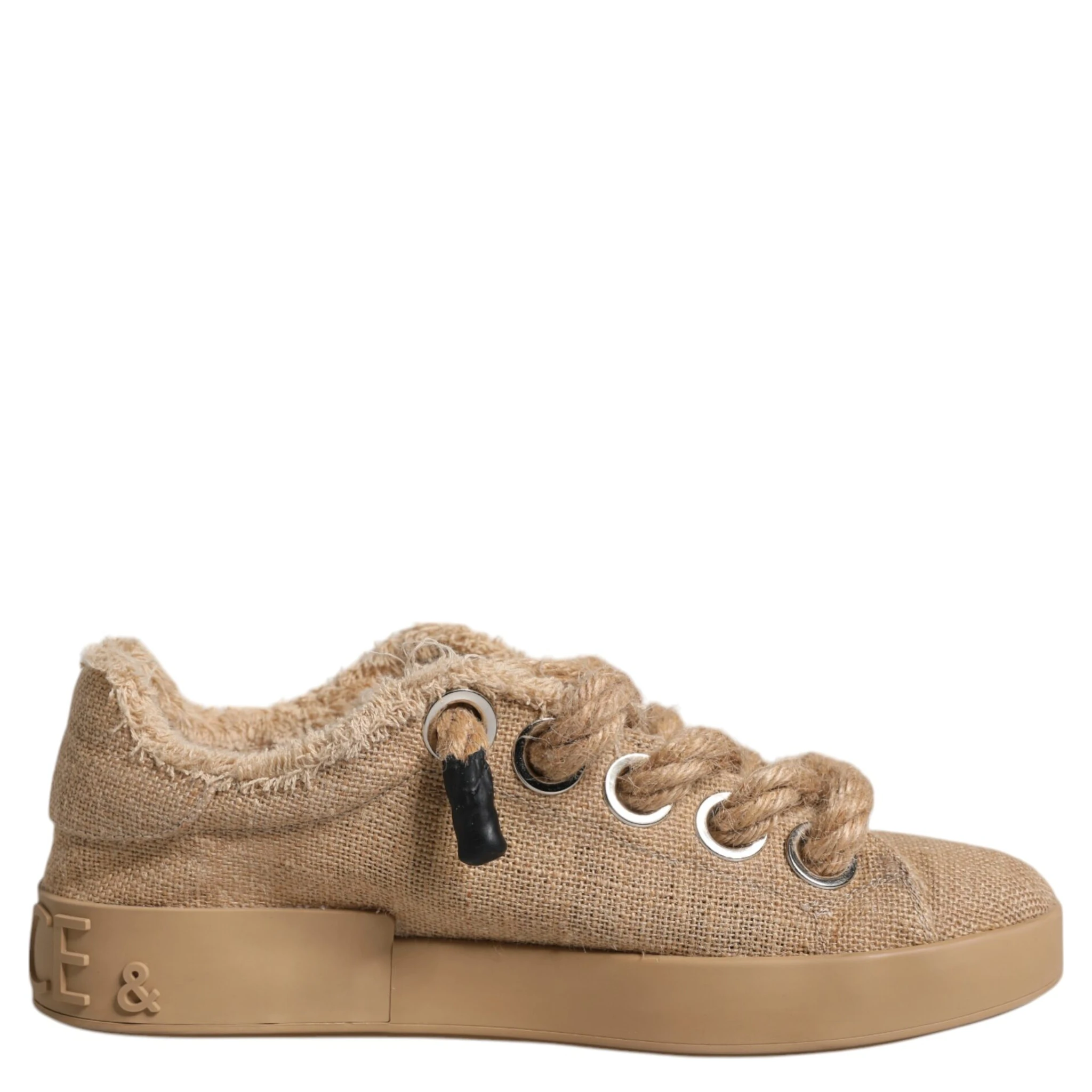 Brown Jute Fabric Low Top Men Sneakers Shoes