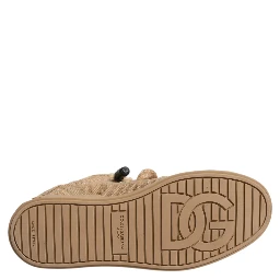 Brown Jute Fabric Low Top Men Sneakers Shoes