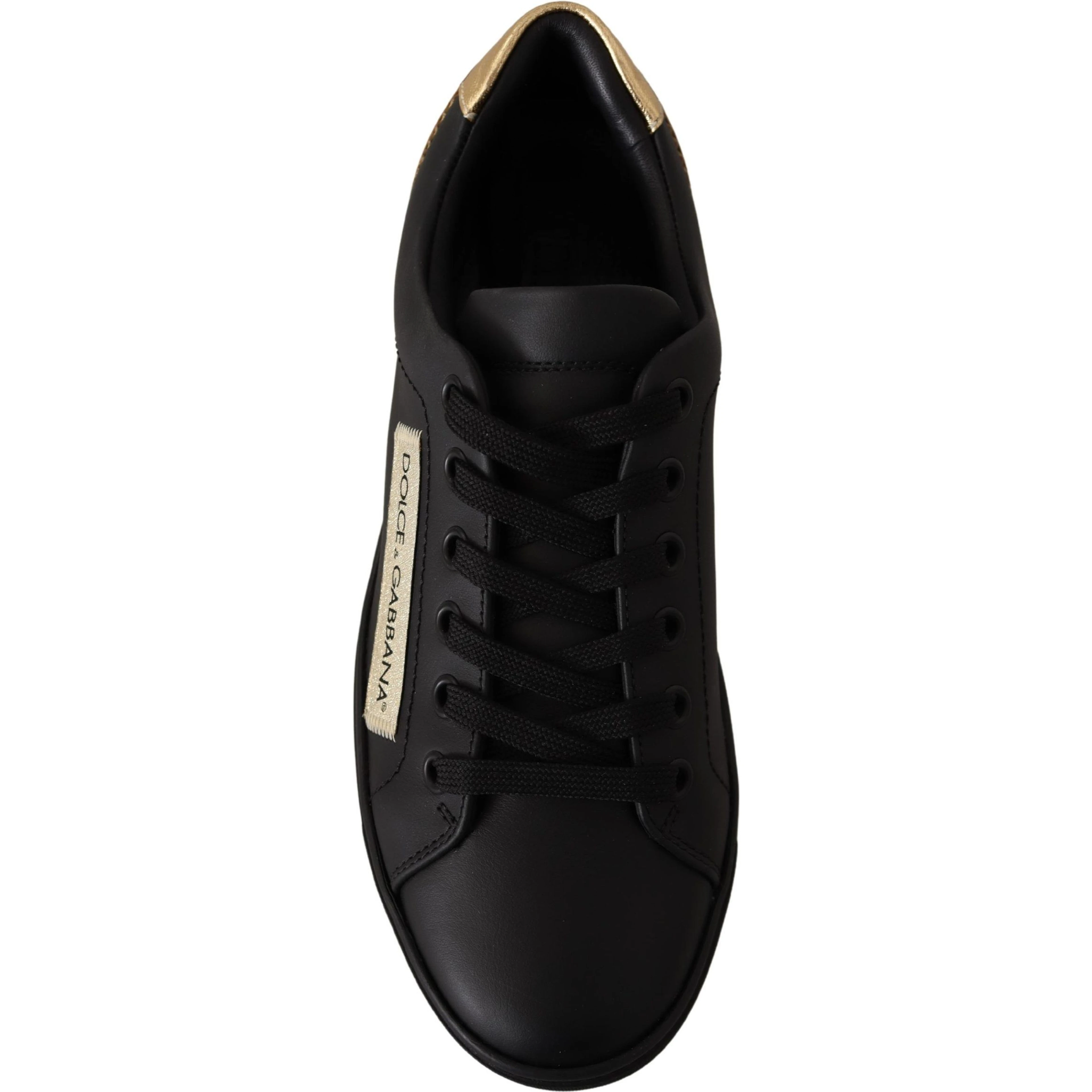 Black Gold Leather Low Top Sneakers Womens Shoes