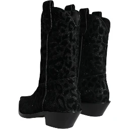 Black Gray Leopard Cowboy Boots Shoes