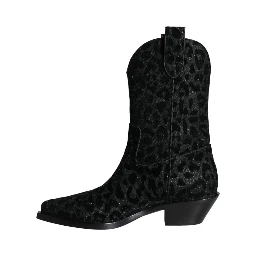 Black Gray Leopard Cowboy Boots Shoes