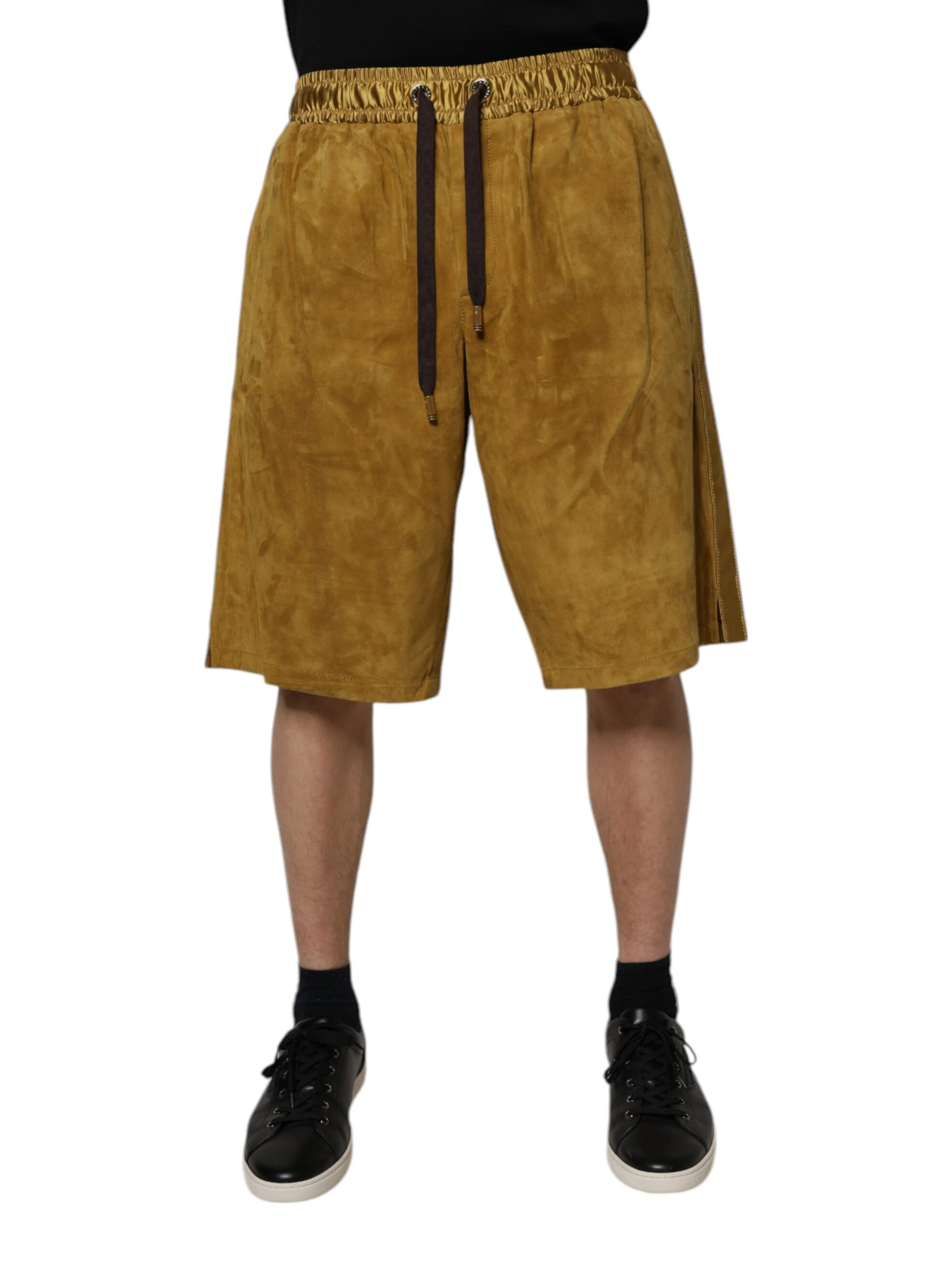 Brown Lambskin Suede Men Bermuda Shorts