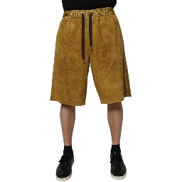 Brown Lambskin Suede Men Bermuda Shorts