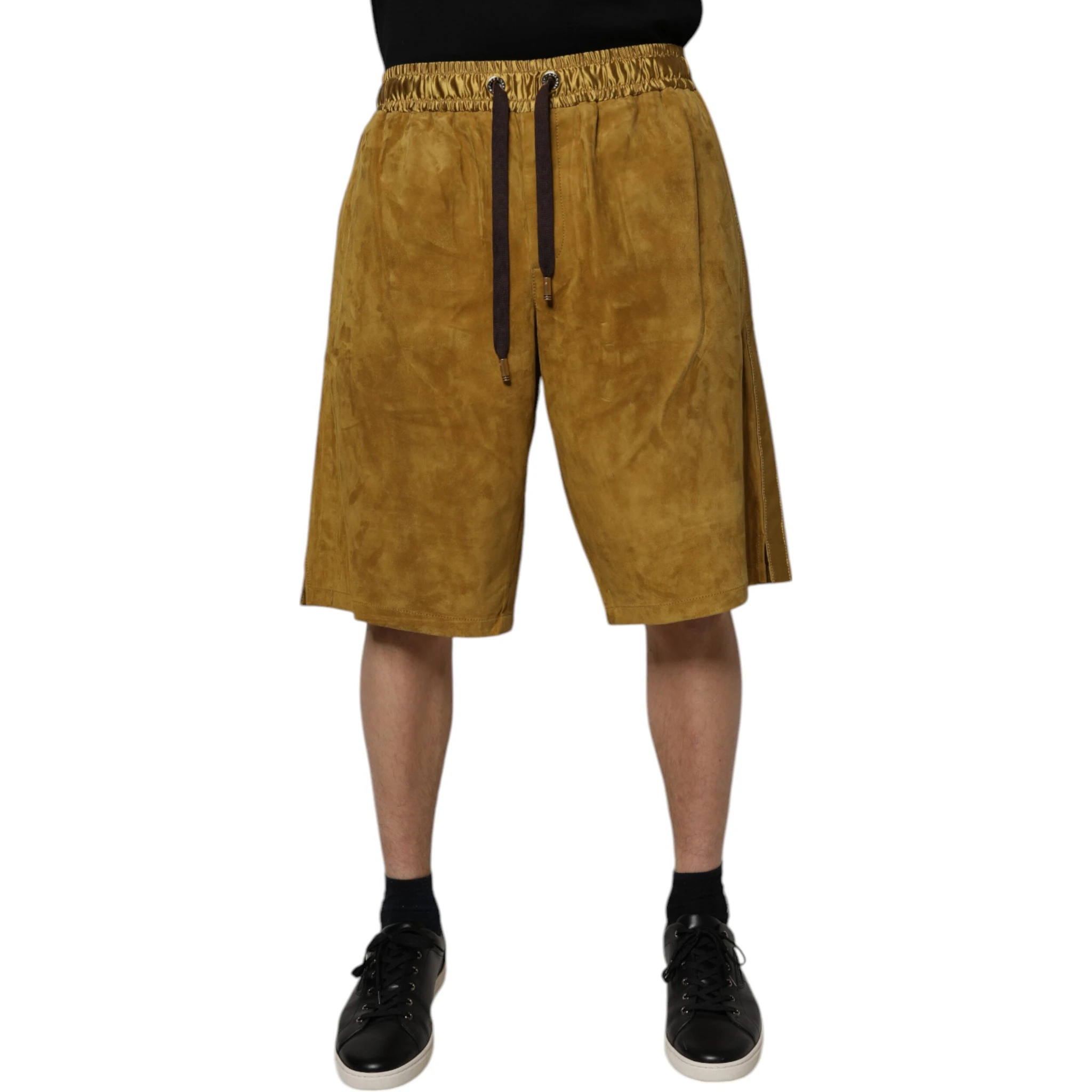 Brown Lambskin Suede Men Bermuda Shorts