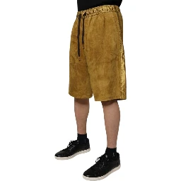 Brown Lambskin Suede Men Bermuda Shorts