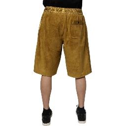 Brown Lambskin Suede Men Bermuda Shorts