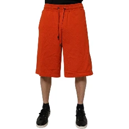 Red Cotton Blend Mid Waist Men Bermuda Shorts