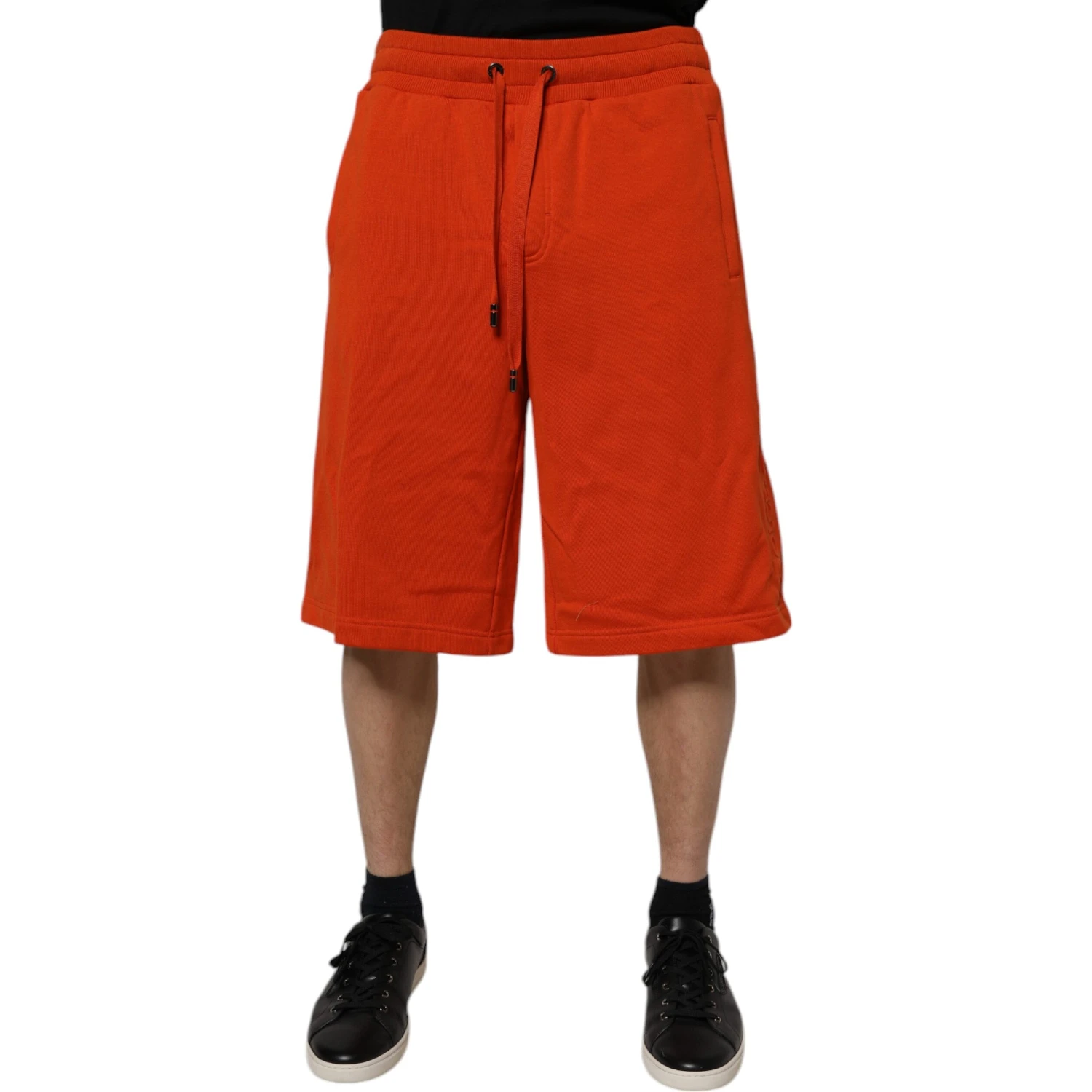 Red Cotton Blend Mid Waist Men Bermuda Shorts