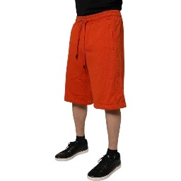 Red Cotton Blend Mid Waist Men Bermuda Shorts