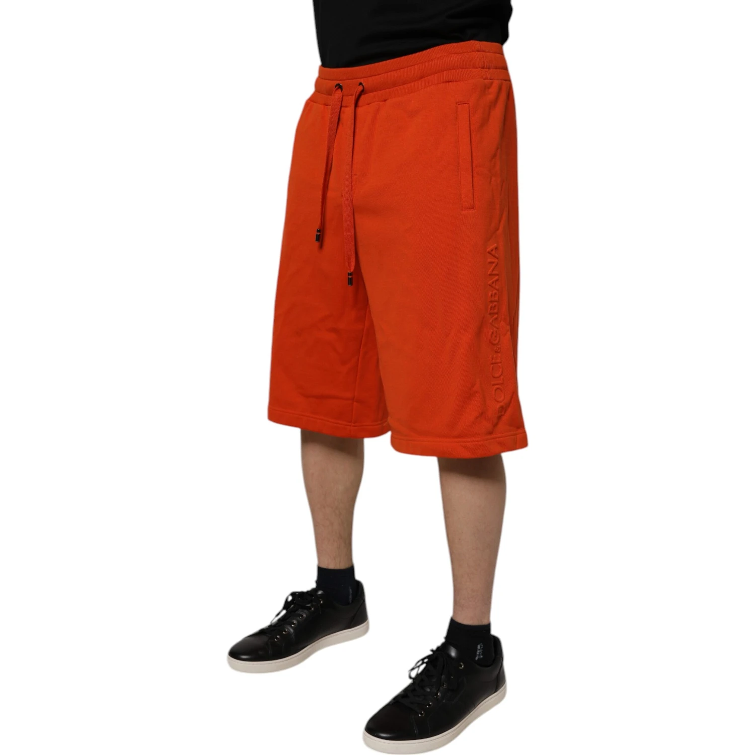 Red Cotton Blend Mid Waist Men Bermuda Shorts