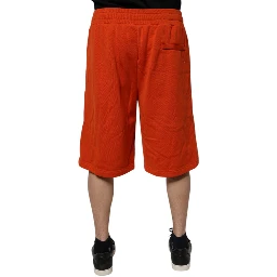 Red Cotton Blend Mid Waist Men Bermuda Shorts
