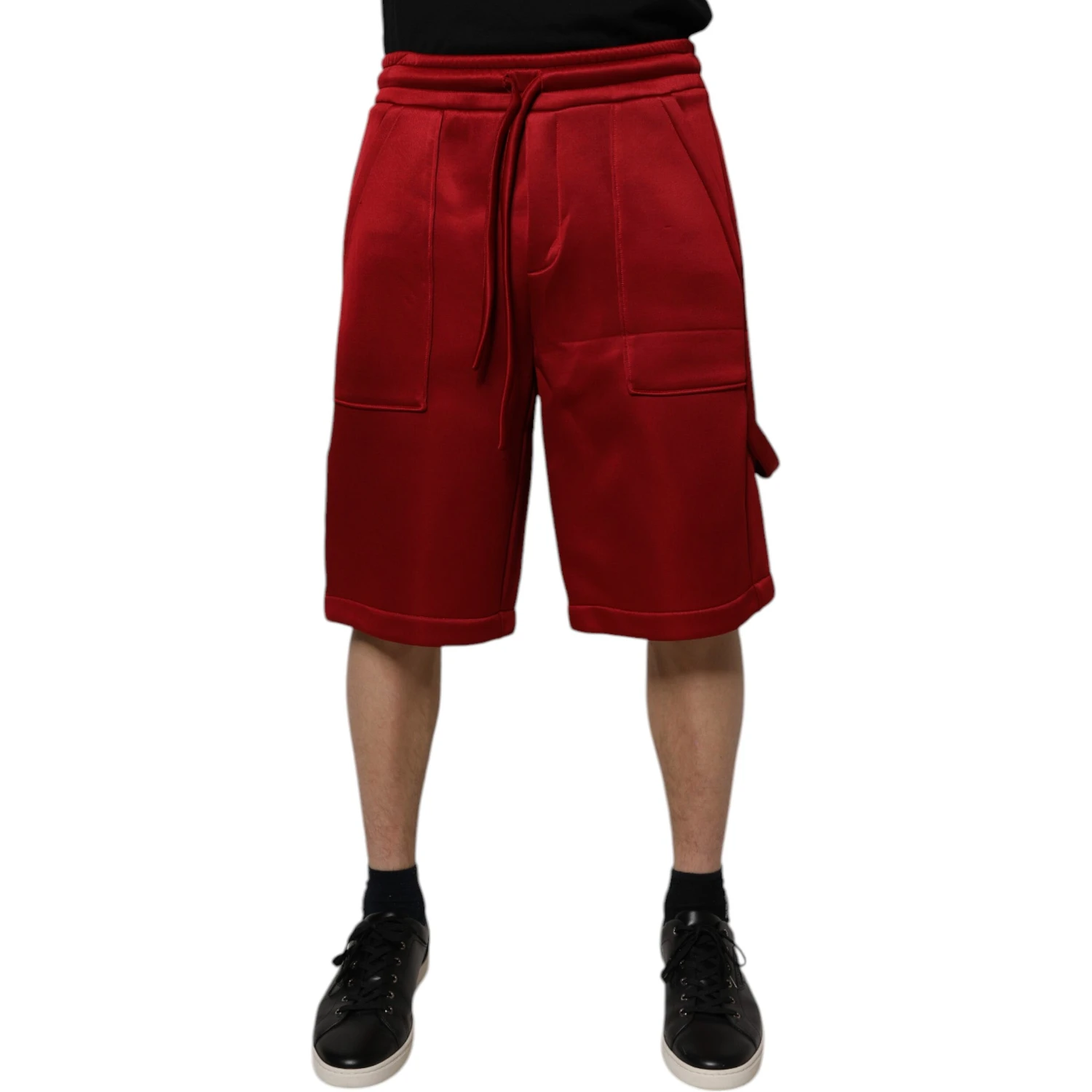 Maroon Viscose Nylon Mid Waist Bermuda Shorts