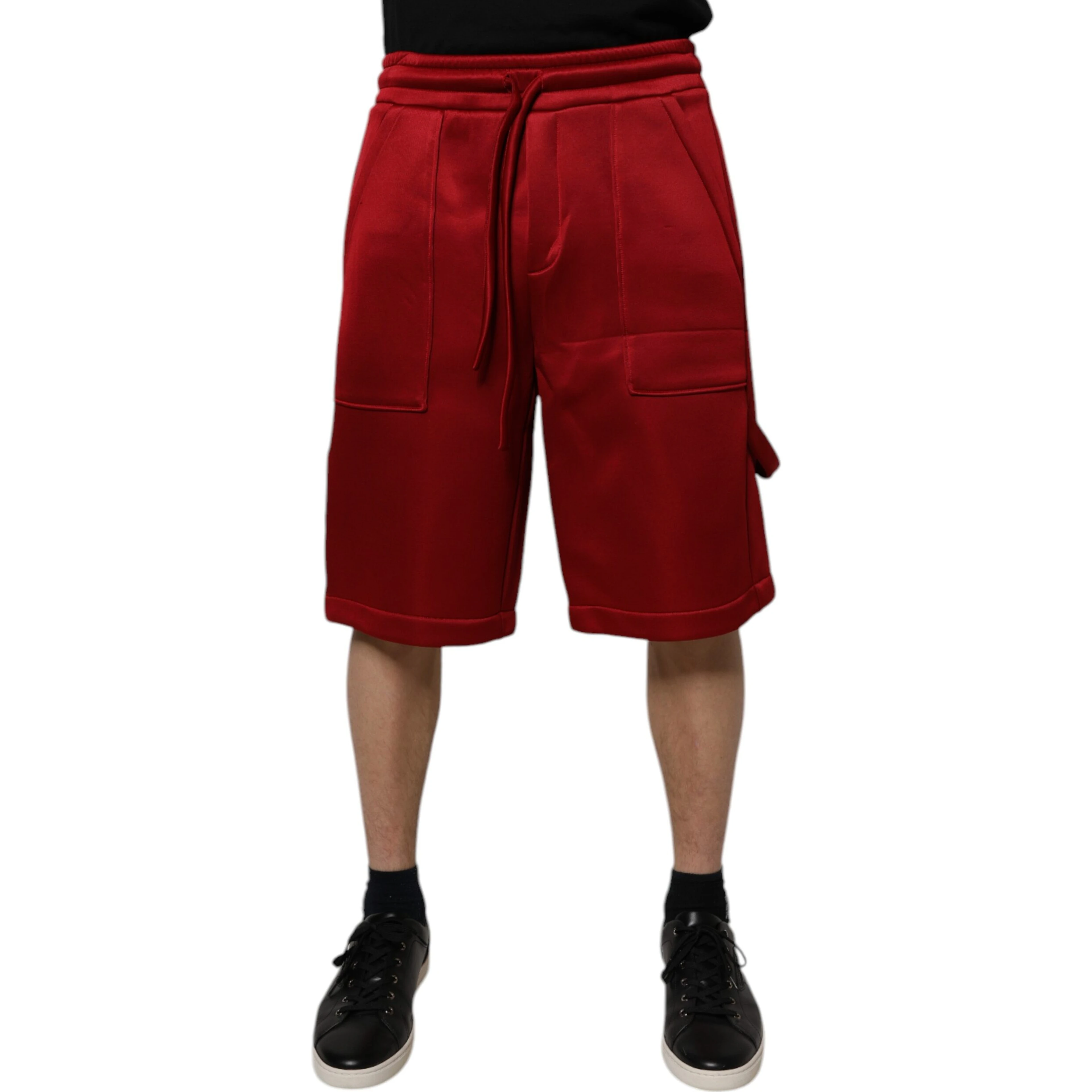 Maroon Viscose Nylon Mid Waist Bermuda Shorts