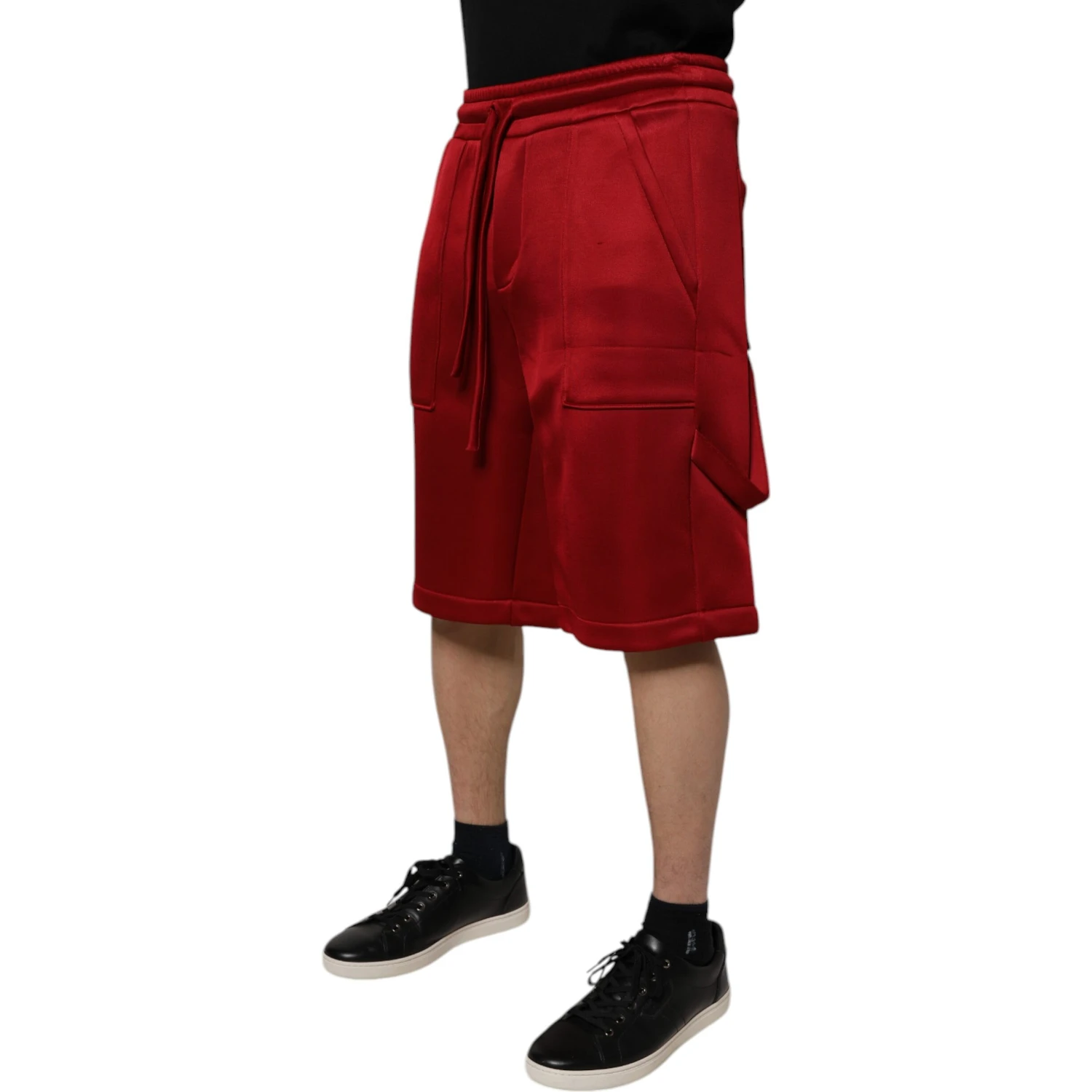 Maroon Viscose Nylon Mid Waist Bermuda Shorts