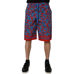 Blue Cherry Print Cotton Men Bermuda Shorts