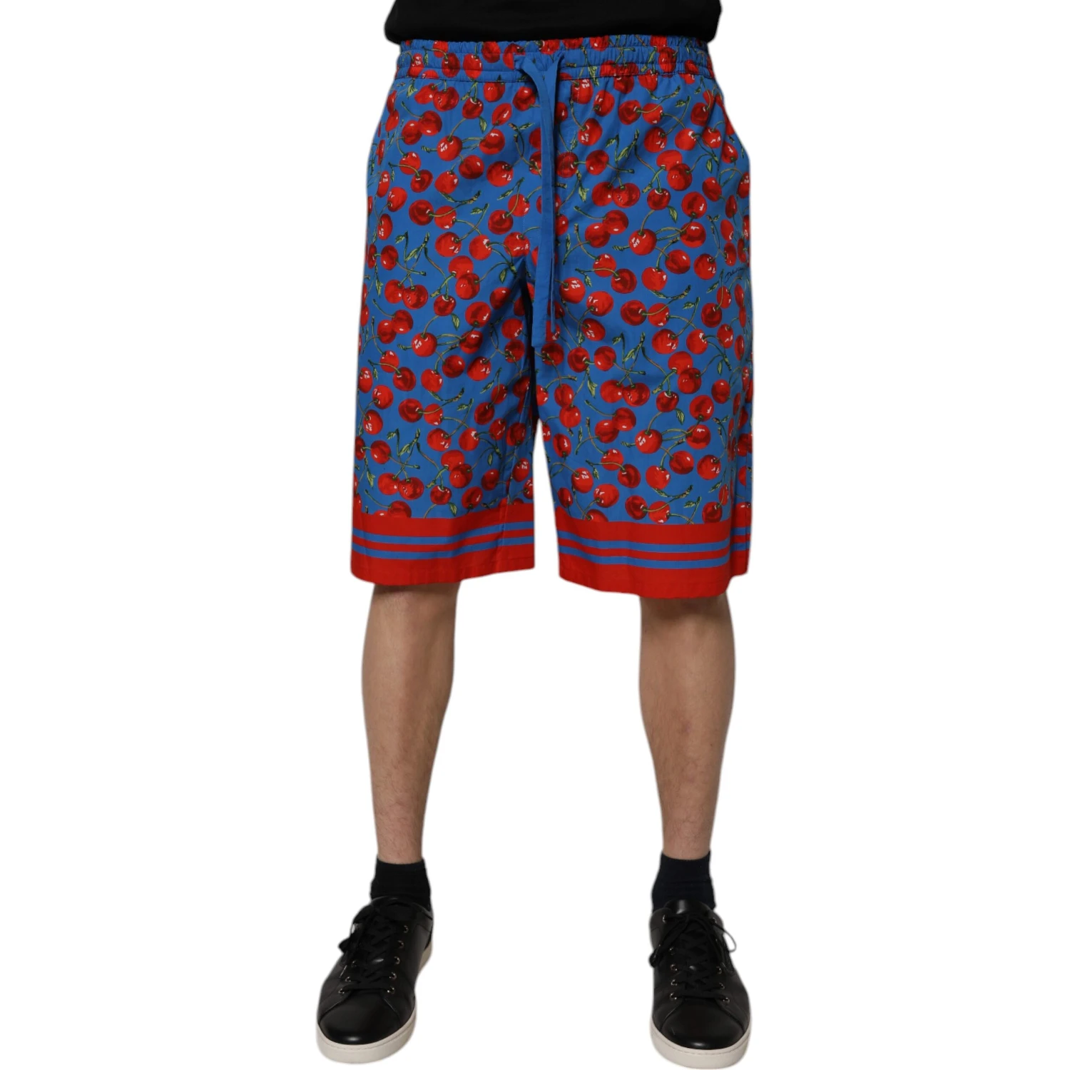 Blue Cherry Print Cotton Men Bermuda Shorts