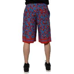 Blue Cherry Print Cotton Men Bermuda Shorts