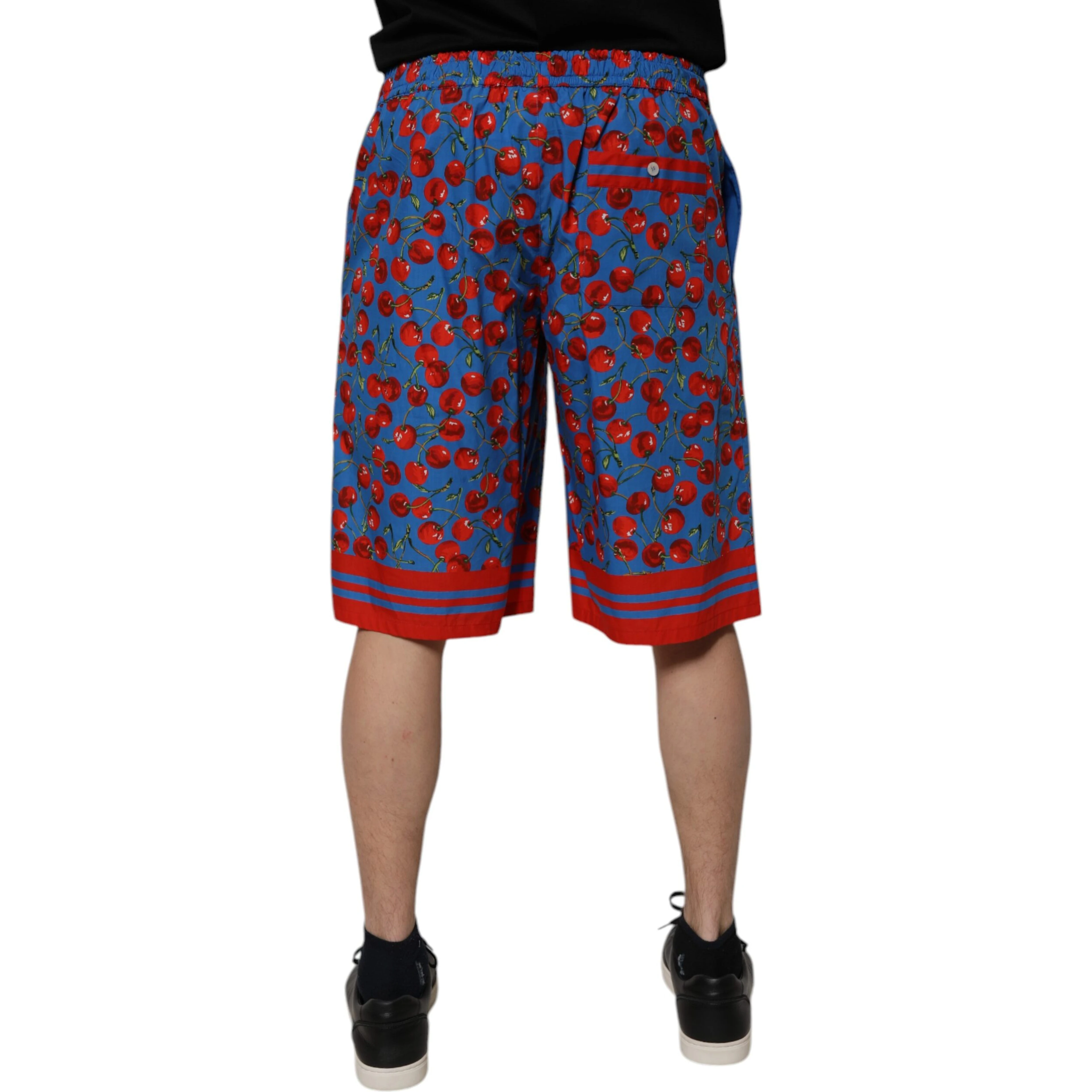 Blue Cherry Print Cotton Men Bermuda Shorts