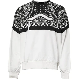 White Black Printed Cotton Sweatshirt Sweater
