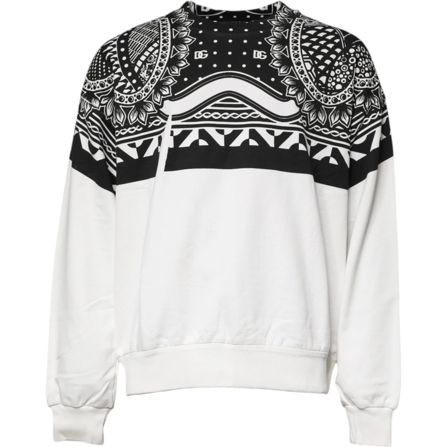 White Black Printed Cotton Sweatshirt Sweater