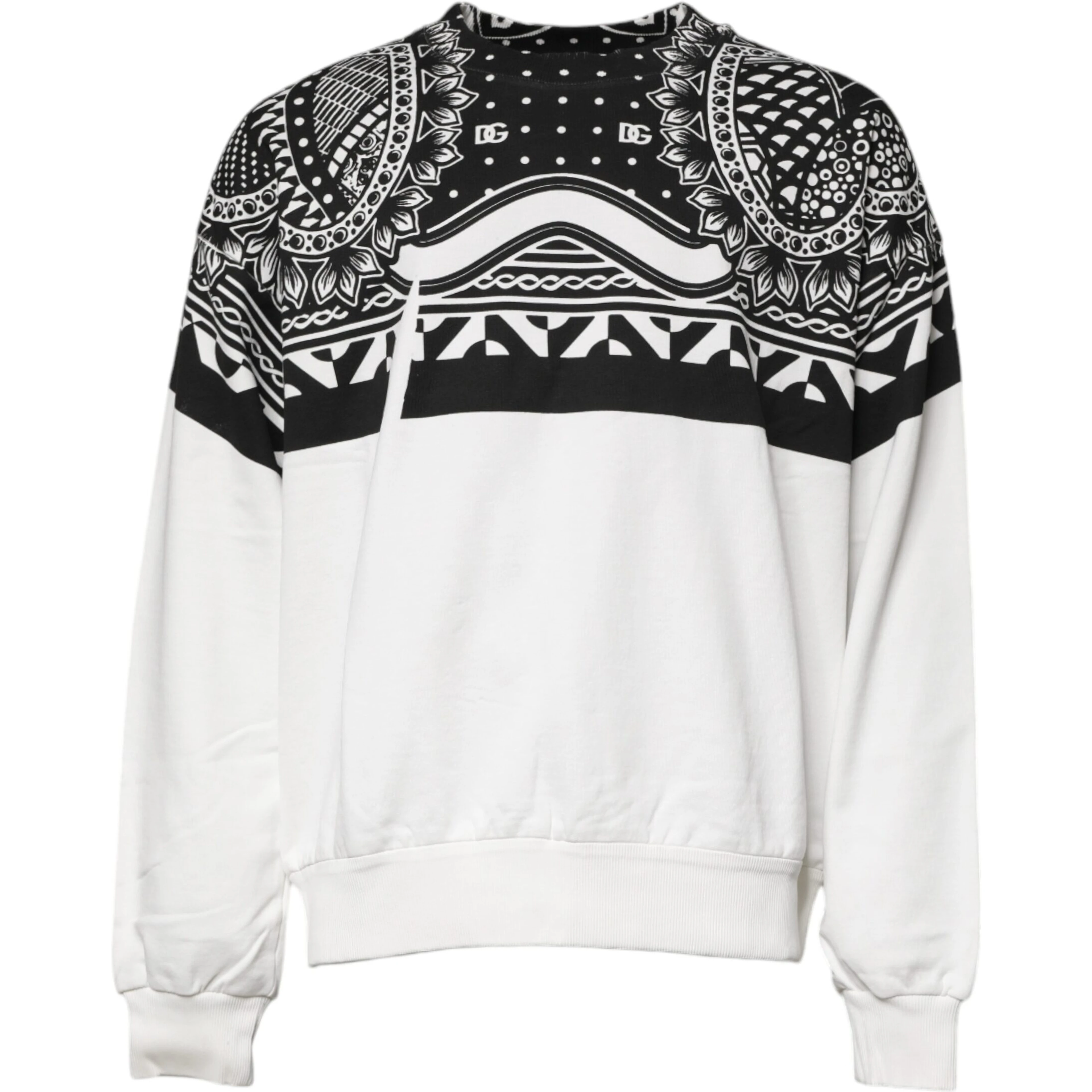 White Black Printed Cotton Sweatshirt Sweater
