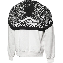 White Black Printed Cotton Sweatshirt Sweater