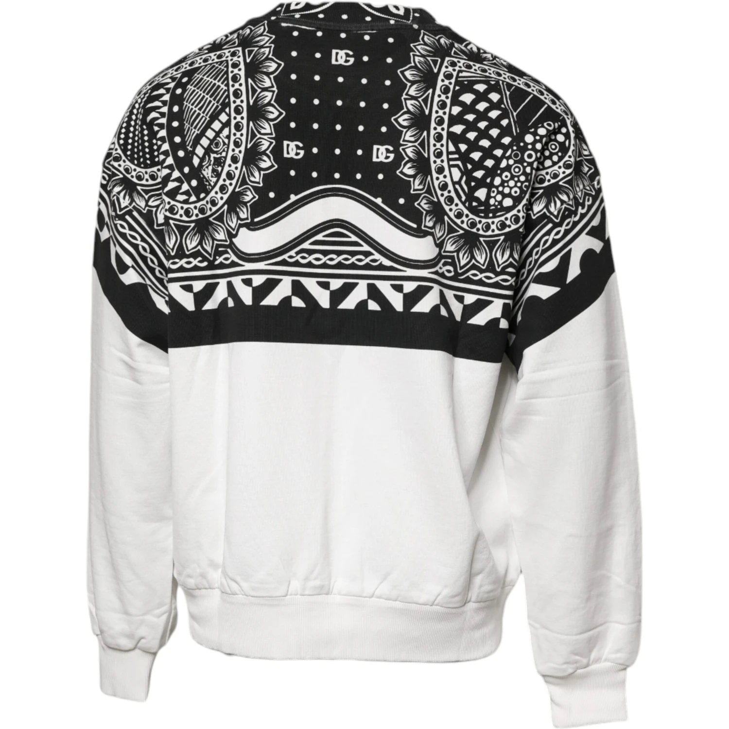 White Black Printed Cotton Sweatshirt Sweater