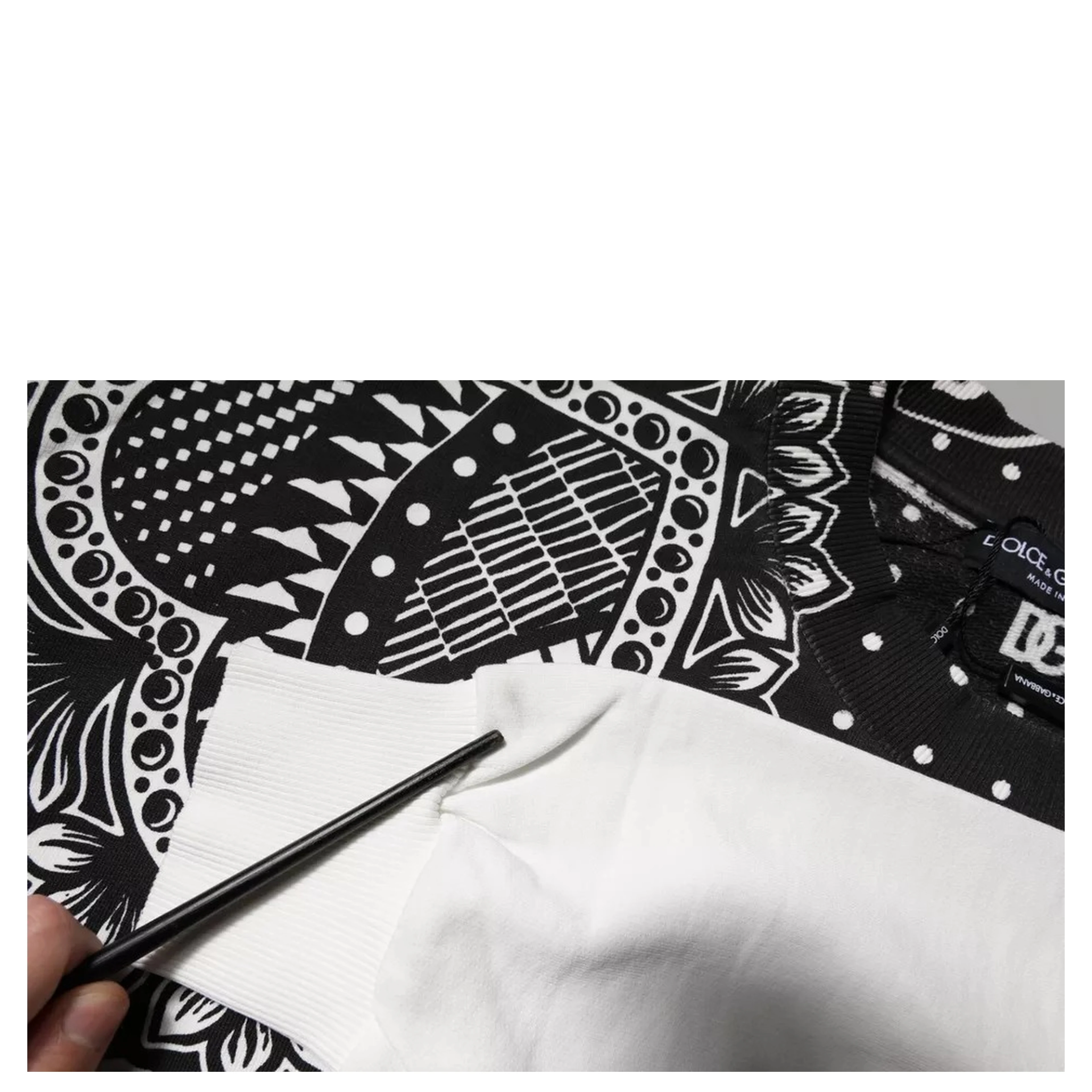White Black Printed Cotton Sweatshirt Sweater
