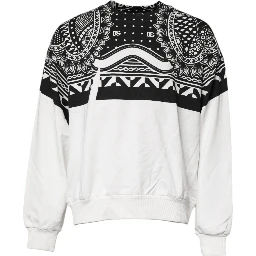White Black Print Cotton Sweatshirt Sweater