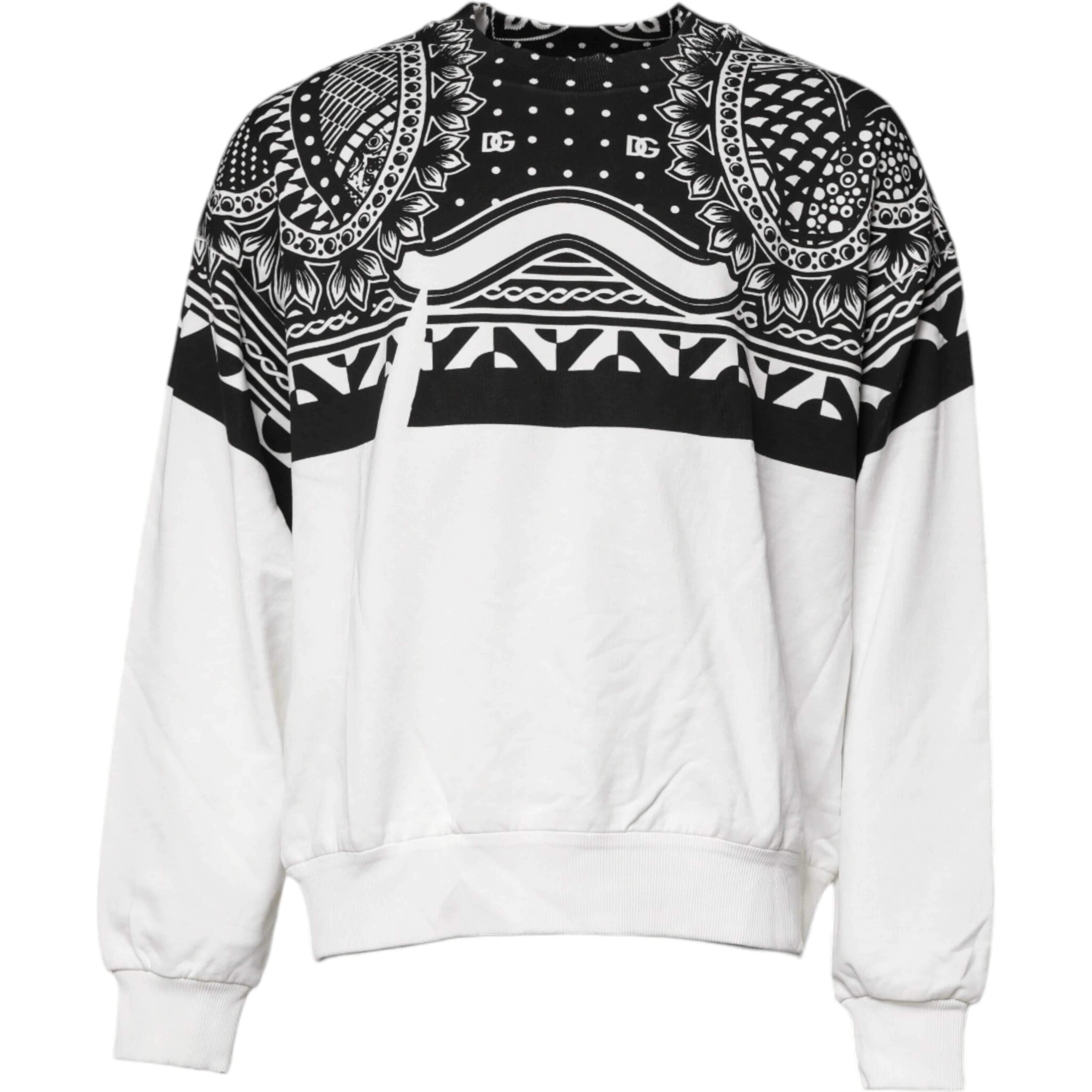 White Black Print Cotton Sweatshirt Sweater