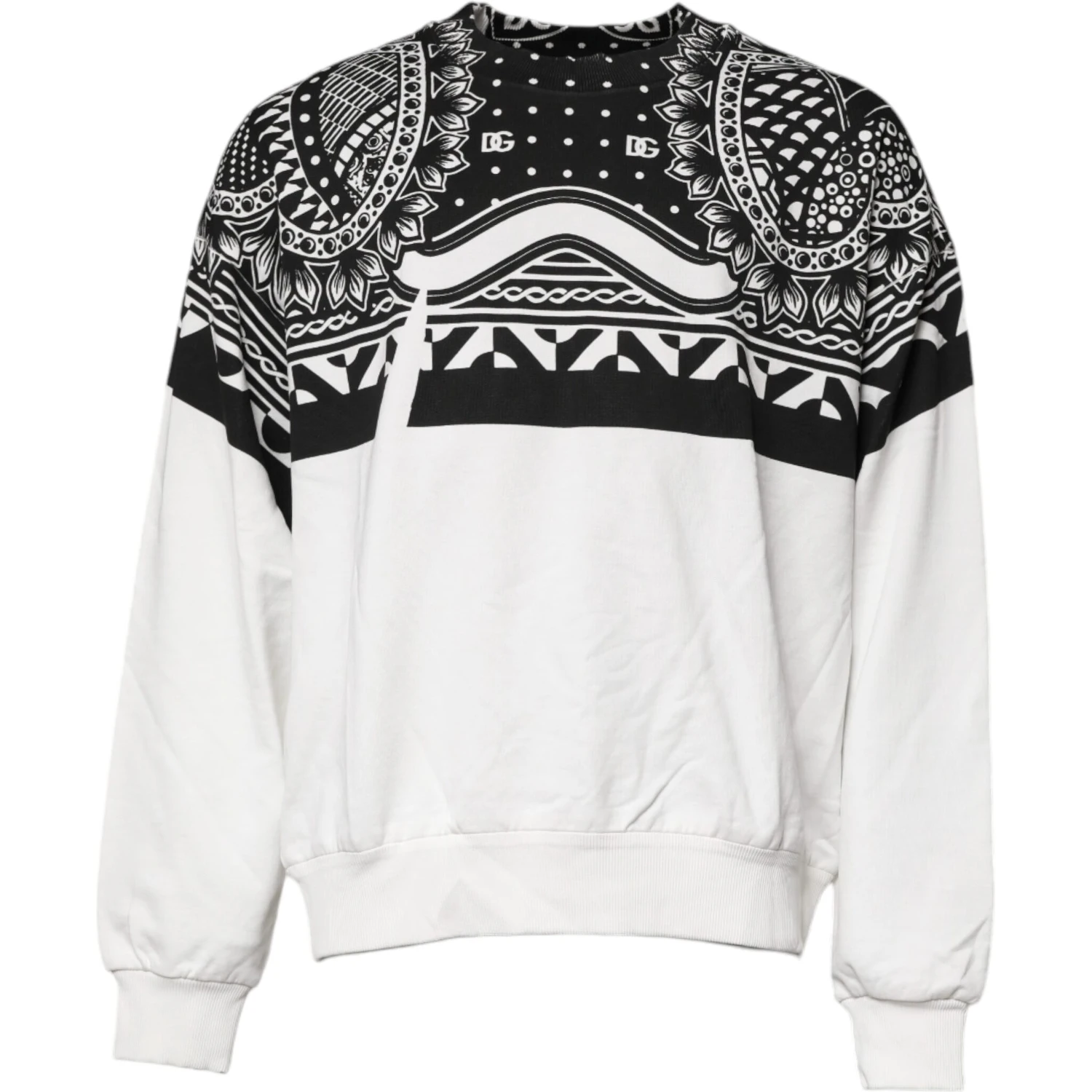 White Black Print Cotton Sweatshirt Sweater