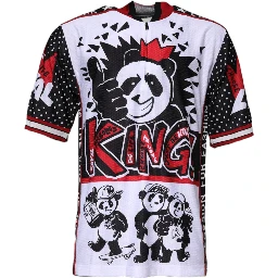 Multicolor King Panda Print Zipper Collar T-shirt