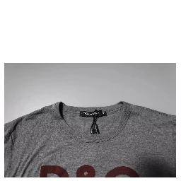 Gray Logo Print Cotton Crew Neck Men T-shirt