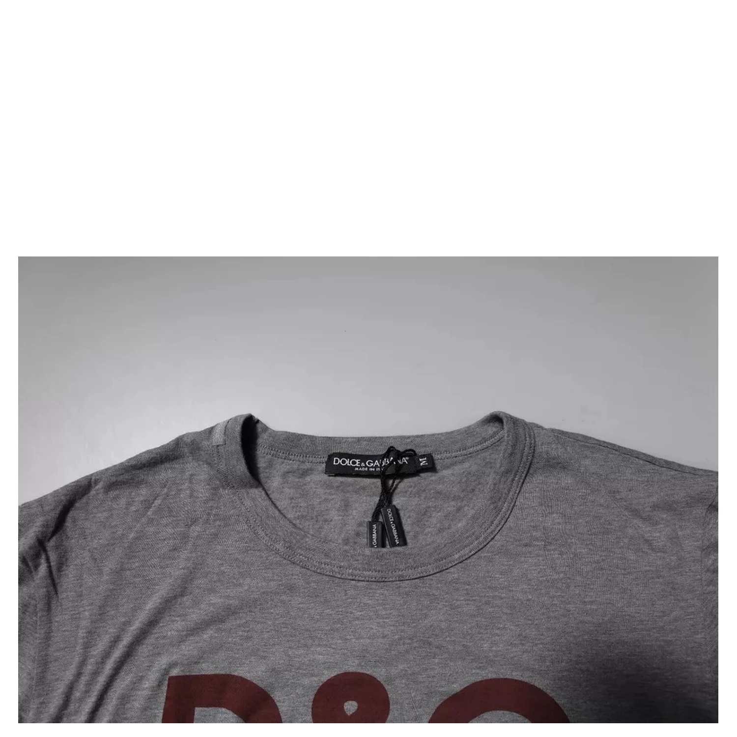 Gray Logo Print Cotton Crew Neck Men T-shirt