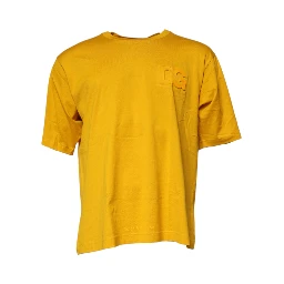 Dark Yellow Logo Cotton Men Crew Neck T-shirt