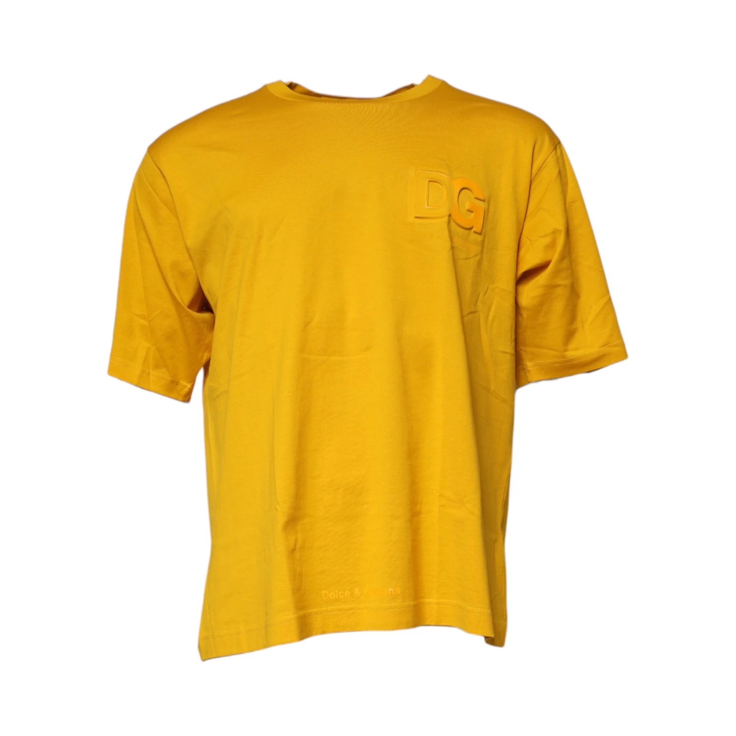 Dark Yellow Logo Cotton Men Crew Neck T-shirt