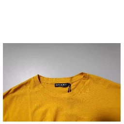 Dark Yellow Logo Cotton Men Crew Neck T-shirt