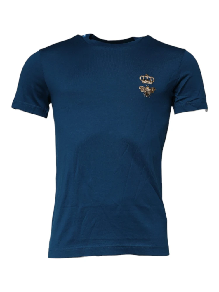 Blue Crown Bee Cotton Men Crew Neck T-shirt