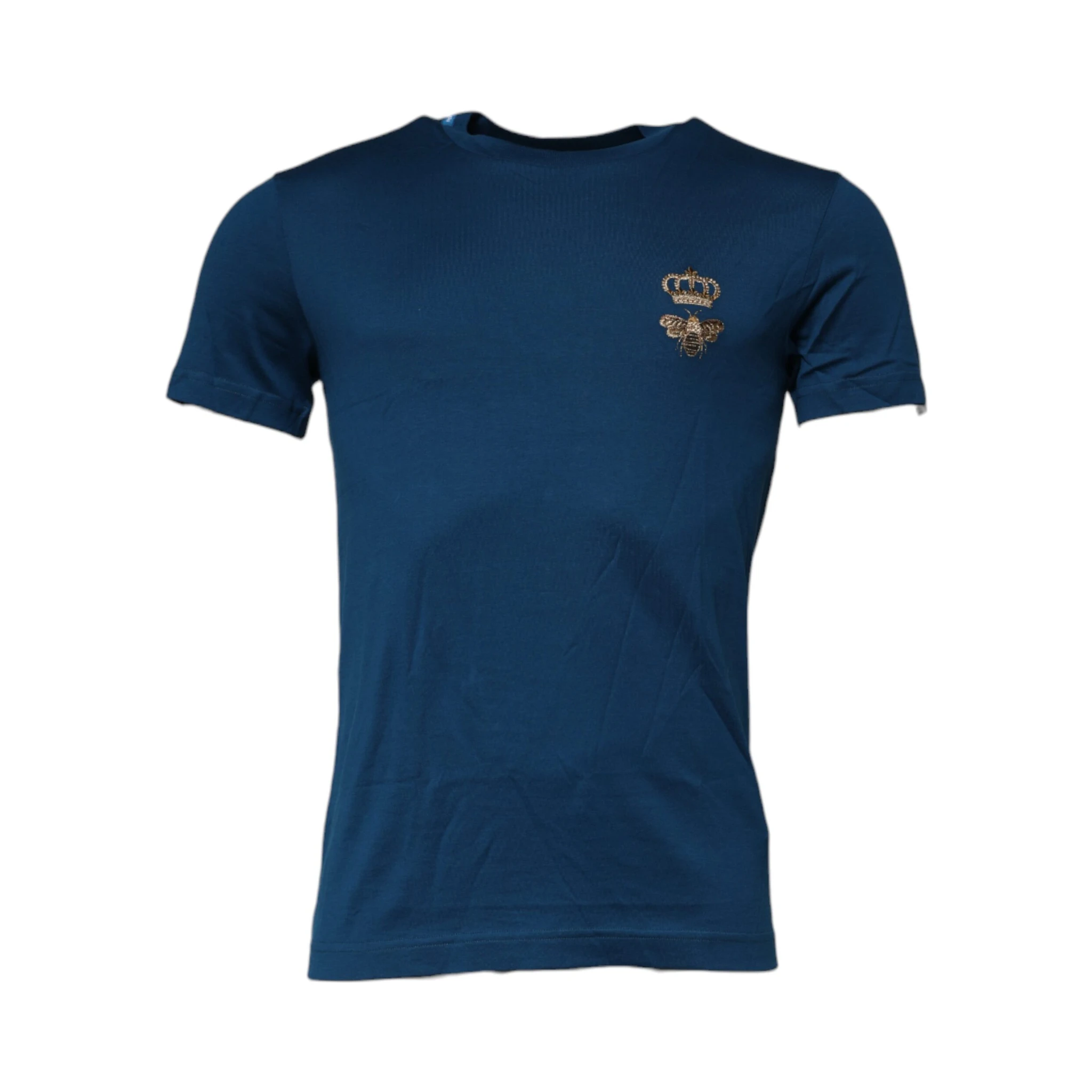 Blue Crown Bee Cotton Men Crew Neck T-shirt