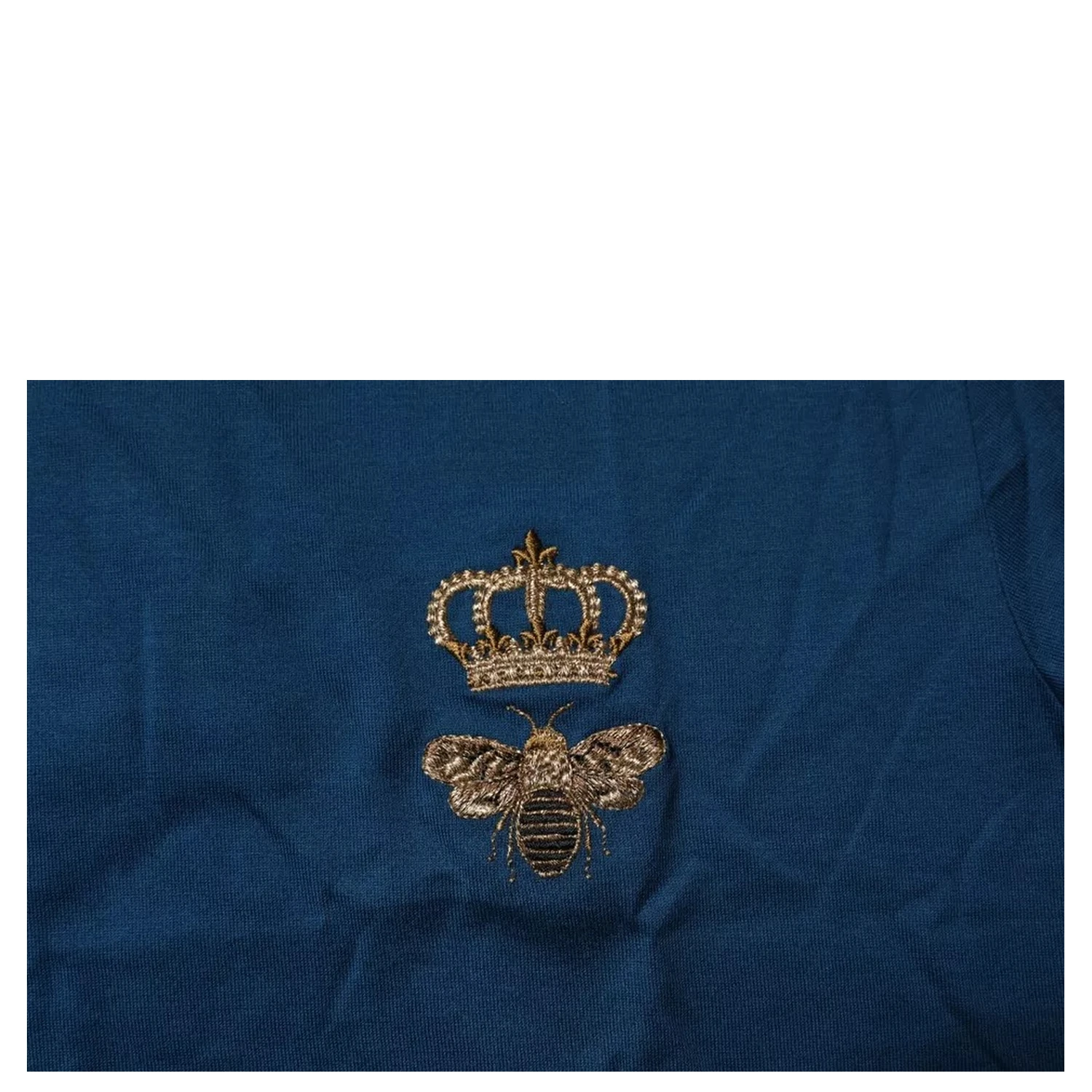 Blue Crown Bee Cotton Men Crew Neck T-shirt
